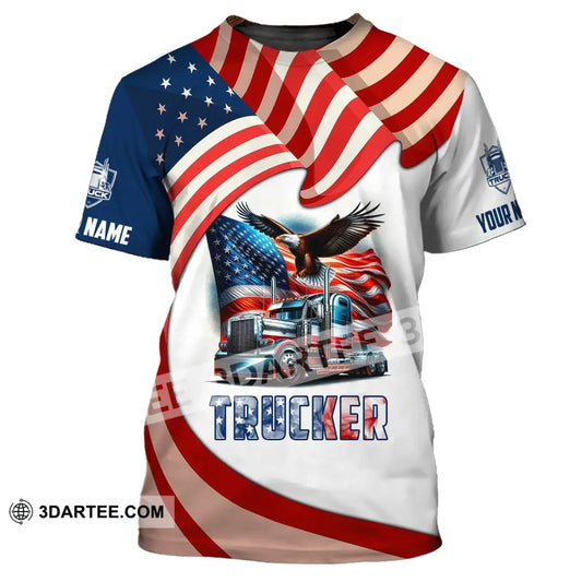 Unisex Shirt Custom Name Trucker T-Shirt Usa Flag / S