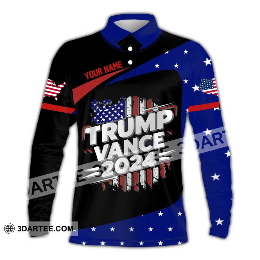 Unisex Shirt Custom Name Trump Vance 2024 For President T-Shirt Long Sleeve Polo / S T-Shirt