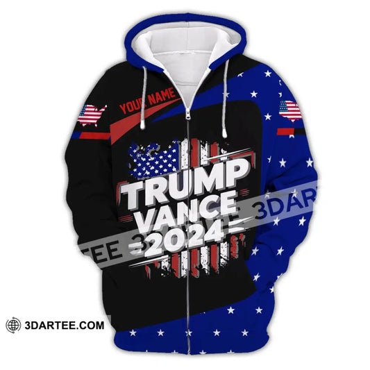 Unisex Shirt Custom Name Trump Vance 2024 For President T-Shirt Zipper Hoodie / S T-Shirt