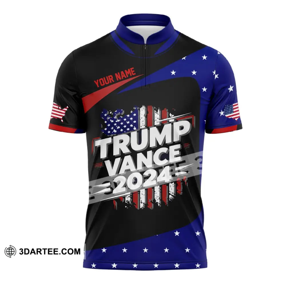 Unisex Shirt Custom Name Trump Vance 2024 For President T-Shirt Zipper Polo / S T-Shirt