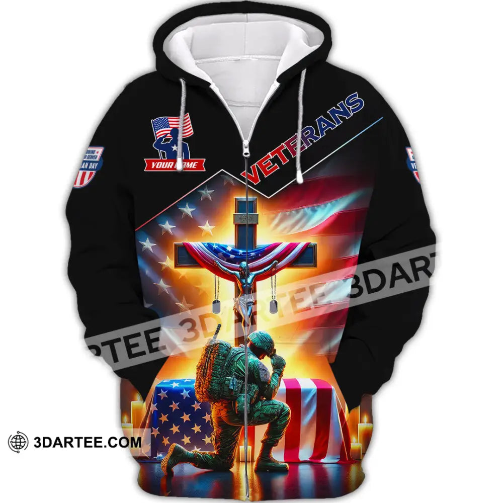 Unisex Shirt Custom Name U.s Veteran Hoodie Polo Long Sleeve Us Memorial Zipper / S T-Shirt