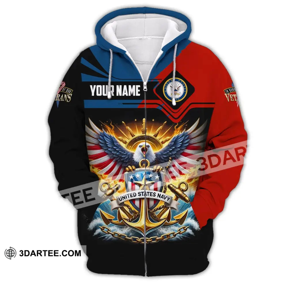 Unisex Shirt Custom Name Us Navy Veteran Polo Long Sleeve T-Shirt Zipper Hoodie / S T-Shirt