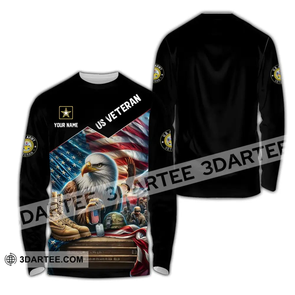 Unisex Shirt - Custom Name Us Veteran Long Sleeve / S T-Shirt