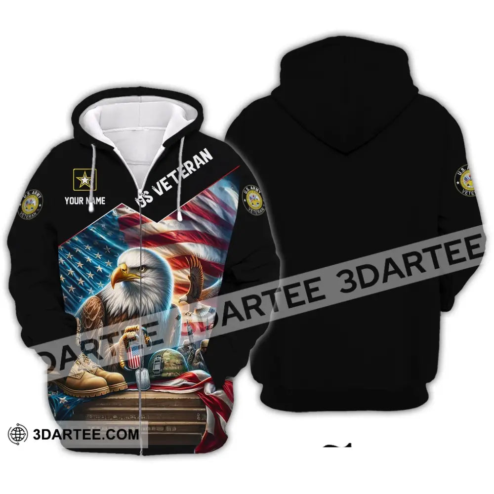 Unisex Shirt - Custom Name Us Veteran Zipper Hoodie / S T-Shirt