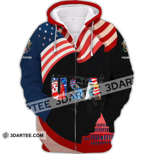 Unisex Shirt Custom Name Usa T-Shirt Flag Statue Of Liberty Zipper Hoodie / S