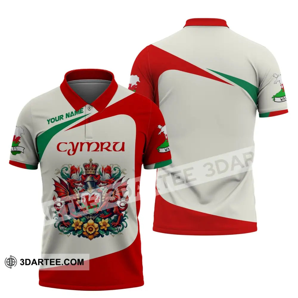 Unisex Shirt Custom Name Wales T-Shirt Cymru Polo / S