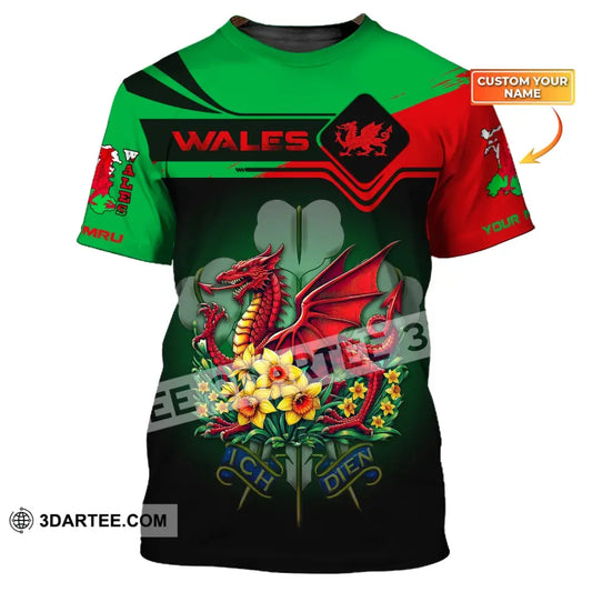 Unisex Shirt Custom Name Wales T-Shirt Welsh Dragon Cymru