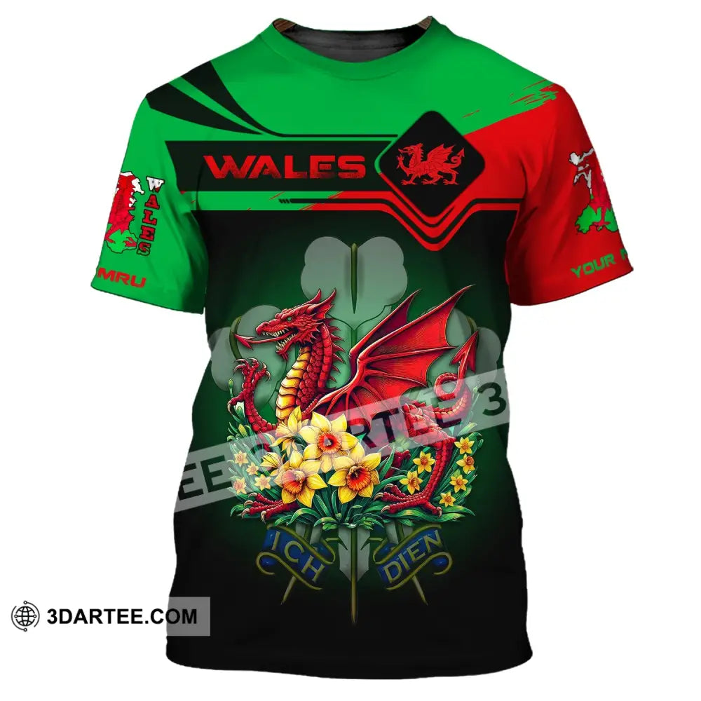 Unisex Shirt Custom Name Wales T-Shirt Welsh Dragon Cymru / S