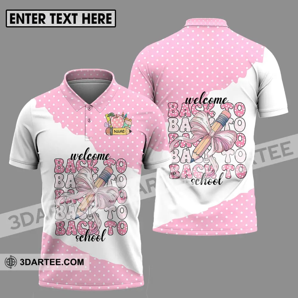 Unisex Shirt - Custom Name Welcome Back To School White Pink Polo / S T-Shirt