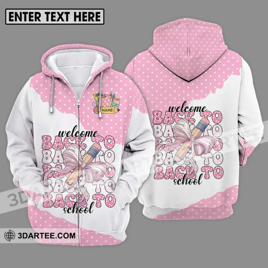 Unisex Shirt - Custom Name Welcome Back To School White Pink Zipper Hoodie / S T-Shirt