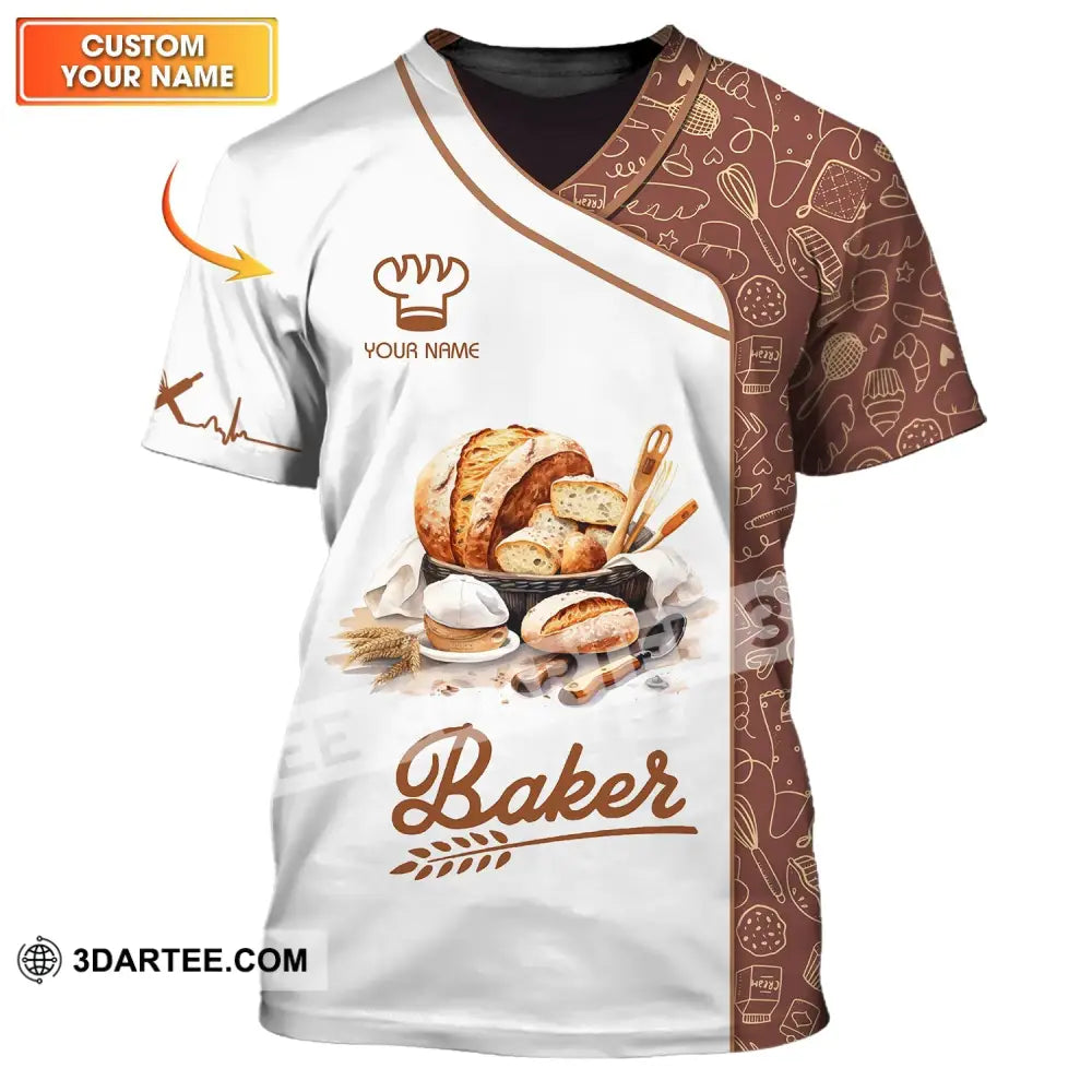 Unisex Shirt - Custom Name White Baker Making Bake T-Shirt