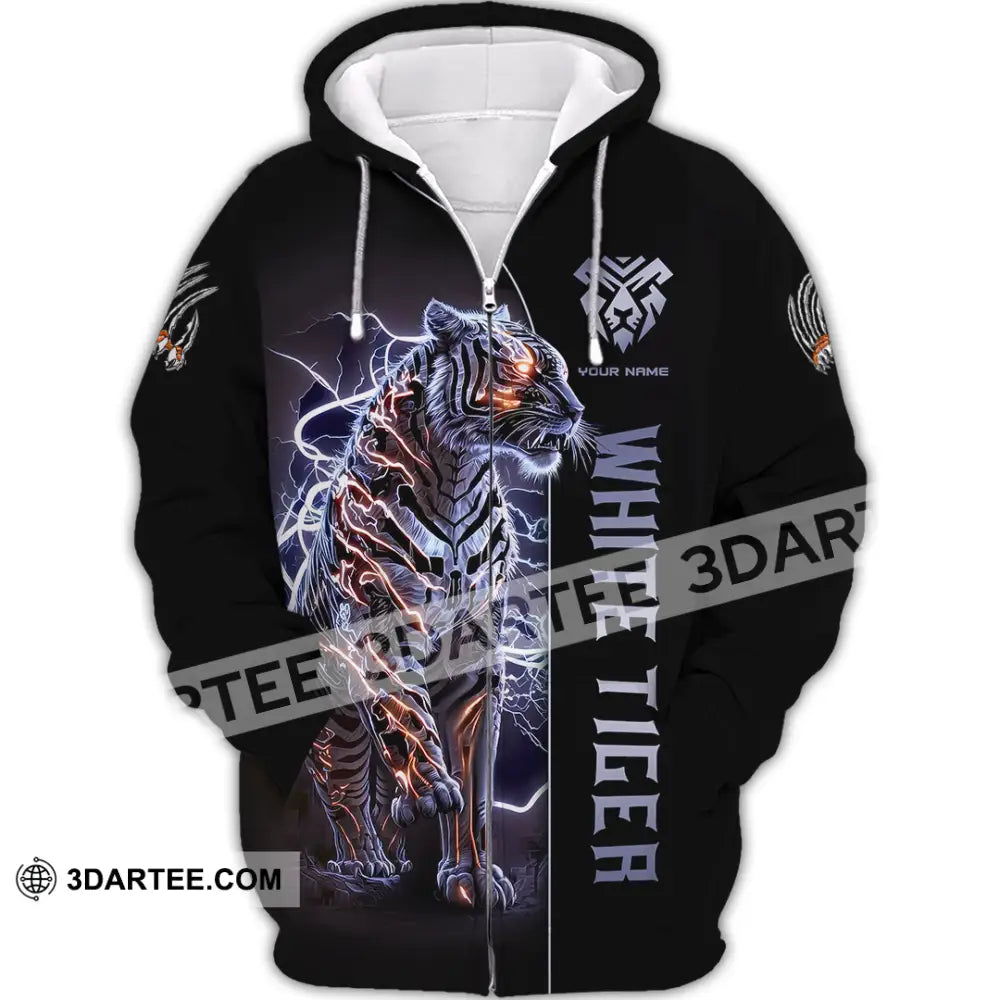 Unisex Shirt Custom Name White Tiger T-Shirt Animal Lover Gift Zipper Hoodie / S T-Shirt