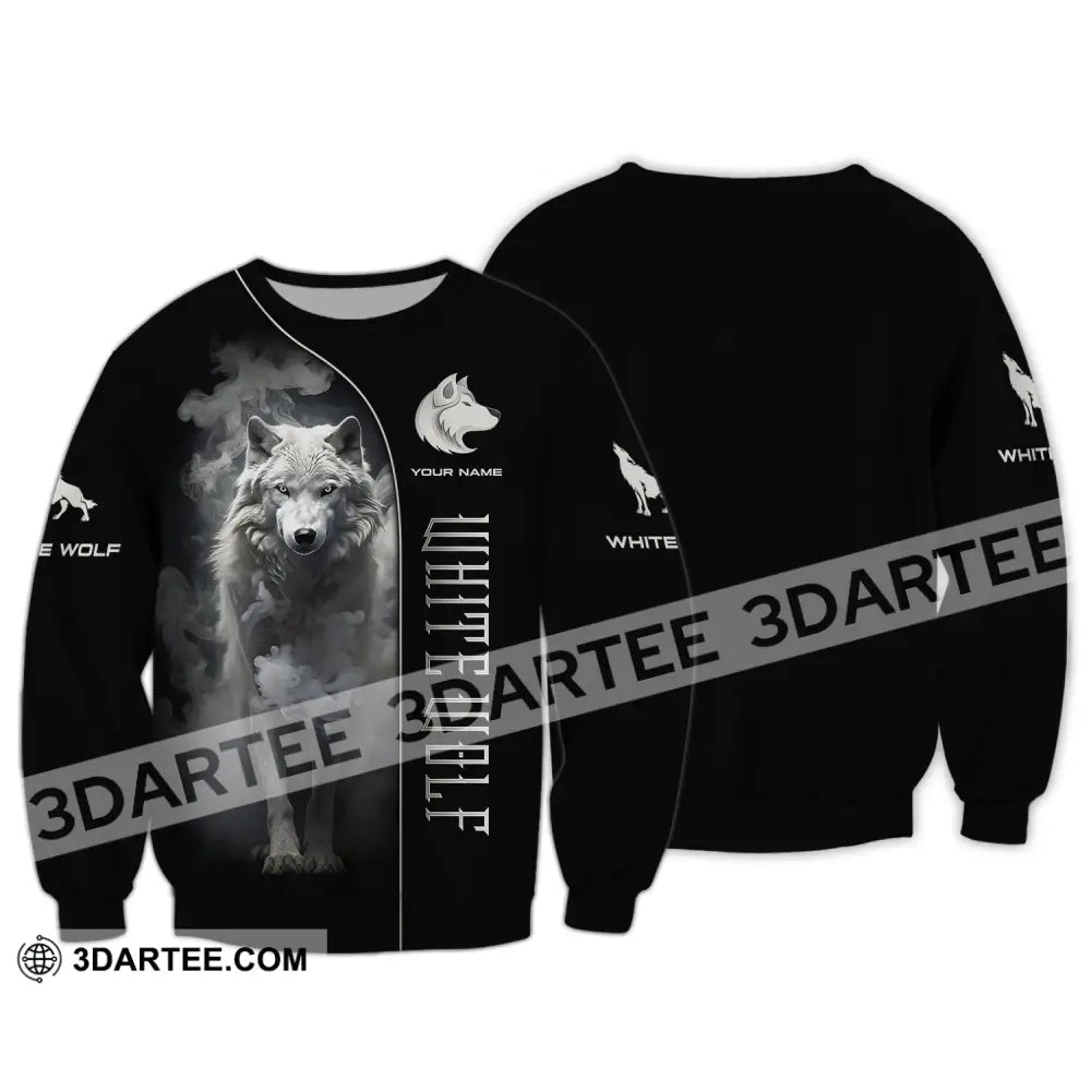Unisex Shirt Custom Name White Wolf T-Shirt For Lovers Long Sleeve / S