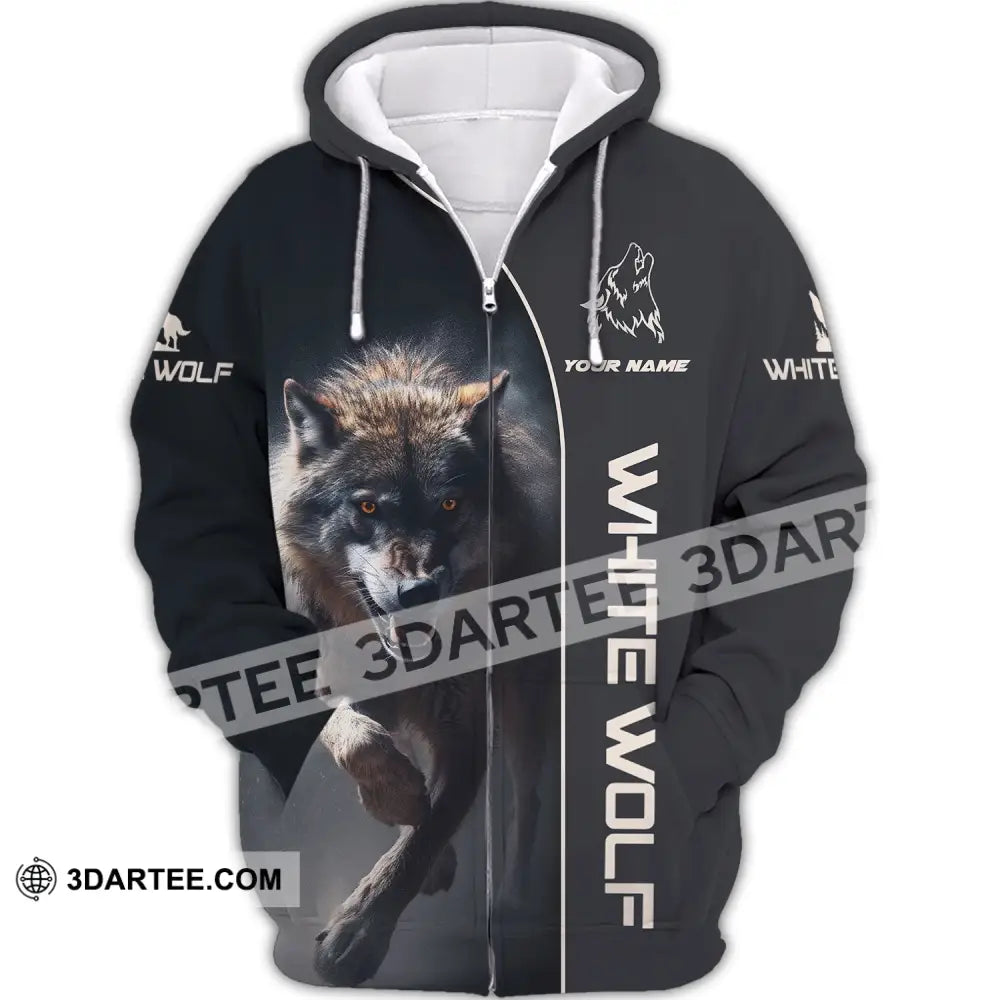 Unisex Shirt - Custom Name White Wolf Zipper Hoodie / S T-Shirt