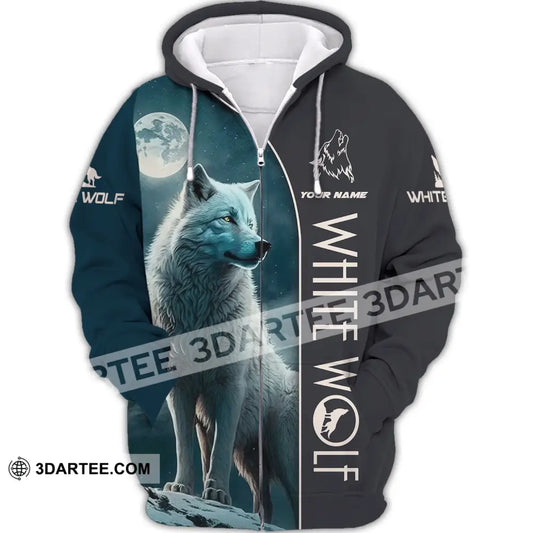 Unisex Shirt - Custom Name White Wolf Zipper Hoodie / S T-Shirt