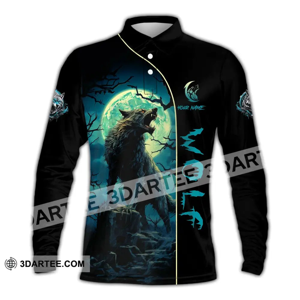 Unisex Shirt Custom Name Wolf Long Sleeve Polo Gift For Lovers / S T-Shirt