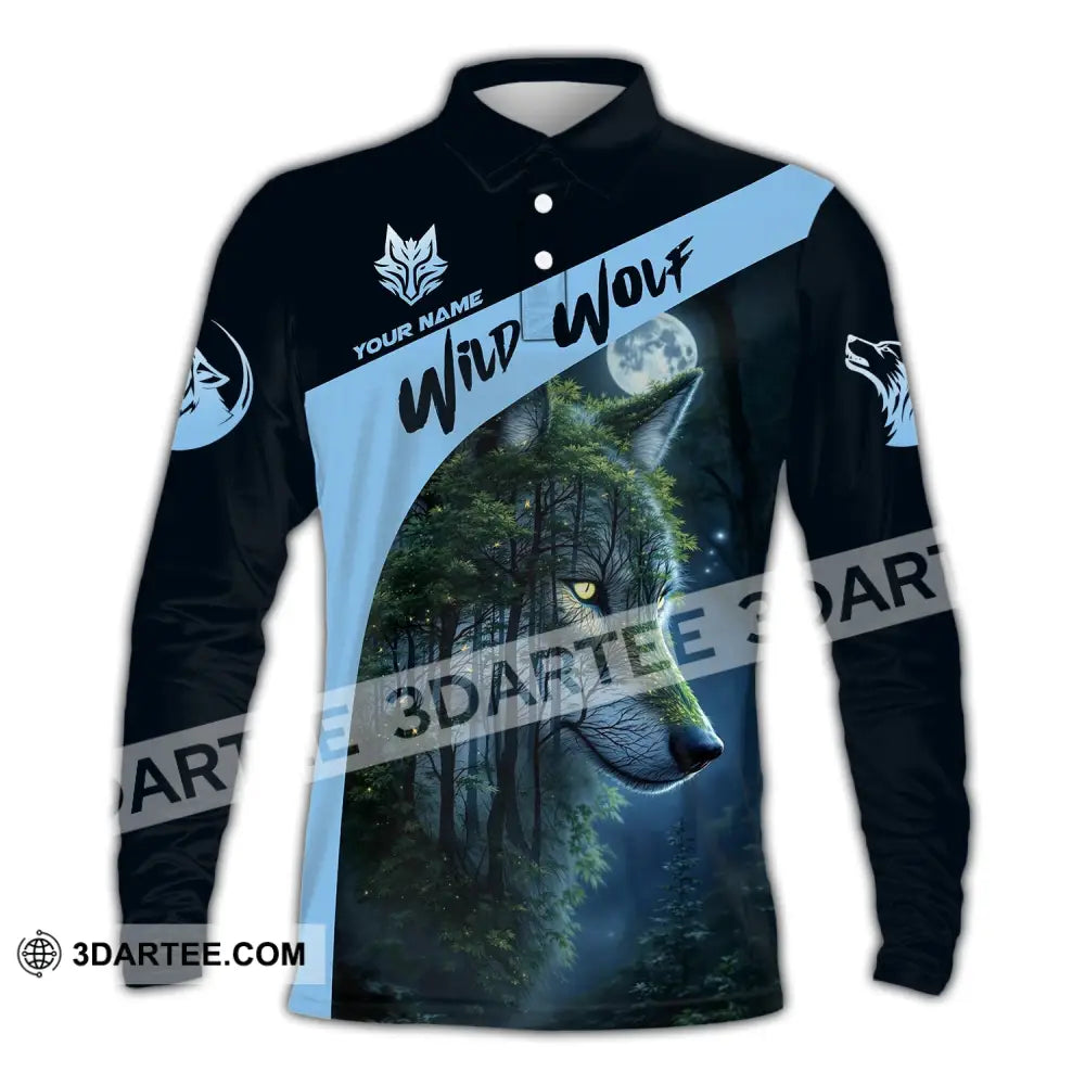 Unisex Shirt Custom Name Wolf Wild Long Sleeve Polo / S T-Shirt