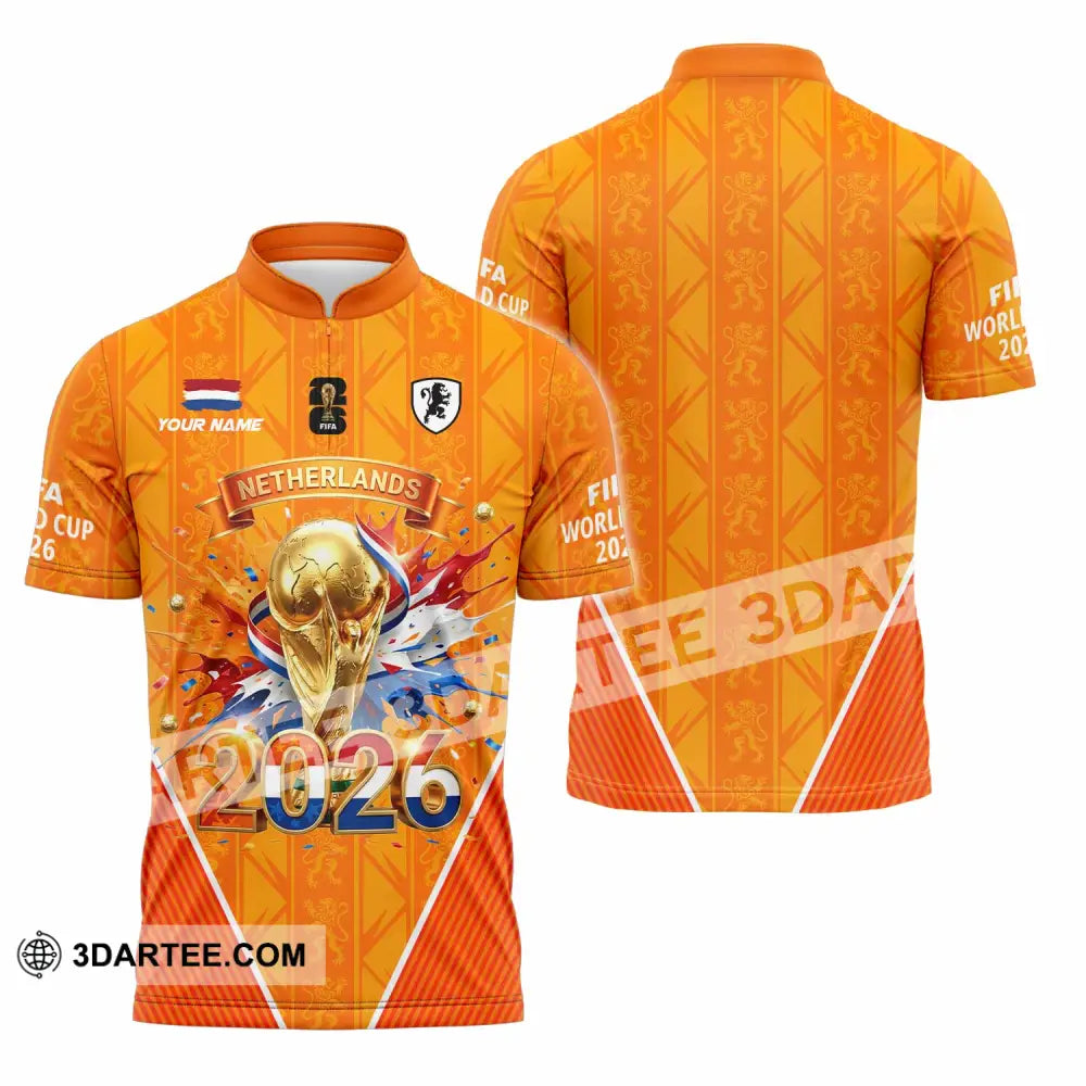 Unisex Shirt - Custom Netherlands World Cup 2026 3D Shirt Zipper Polo Shirt / S T-shirt