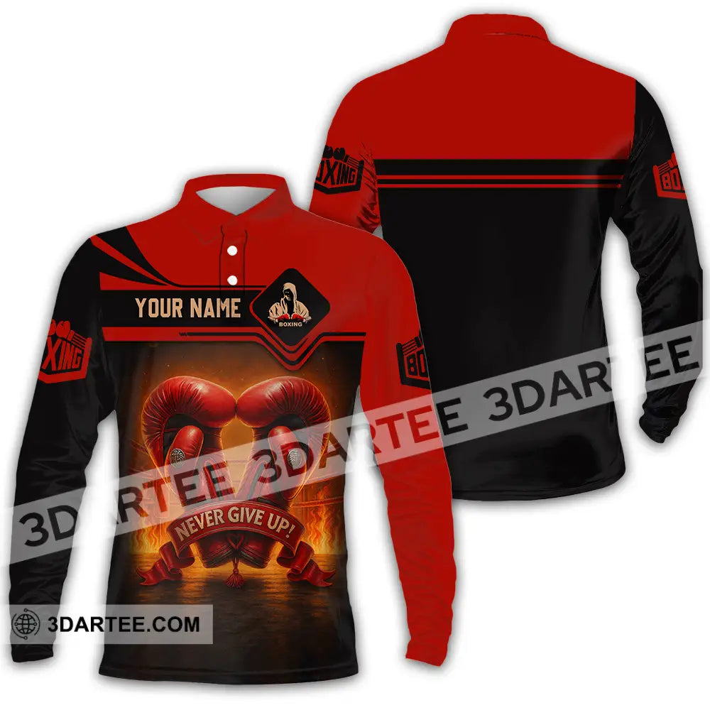 Unisex Shirt - Custom Never Give Up Boxing Shirt Long Sleeve Polo / S T-shirt