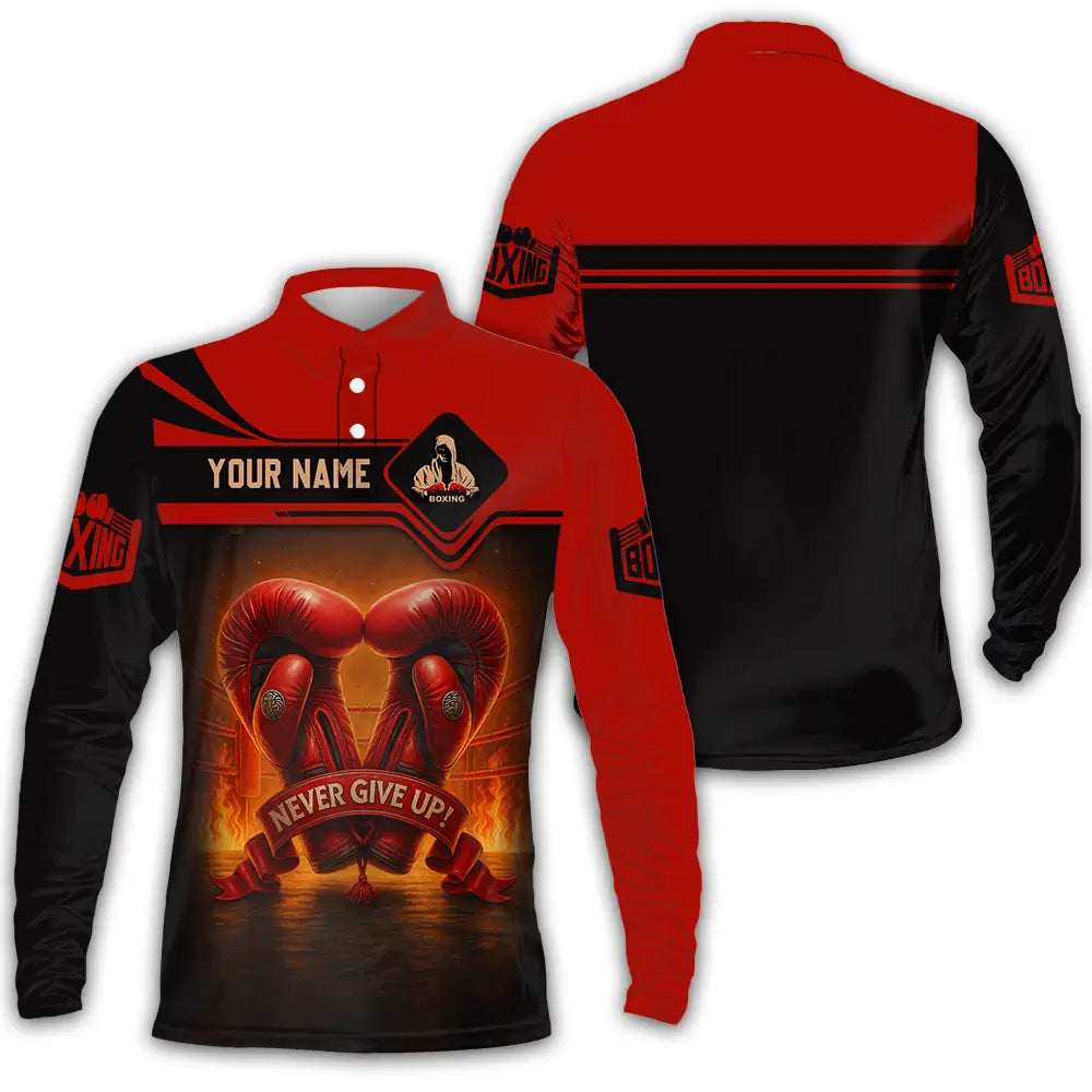 Unisex Shirt - Custom Never Give Up Boxing Shirt Long Sleeve Polo / S T-shirt