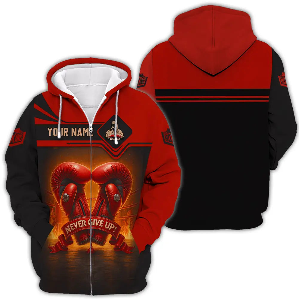 Unisex Shirt - Custom Never Give Up Boxing Shirt Zipper Hoodie / S T-shirt