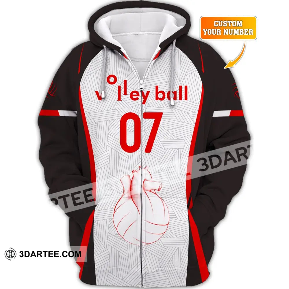 Unisex Shirt Custom Number Volleyball Hoodie Team T-Shirt Gift For Players Zipper / S