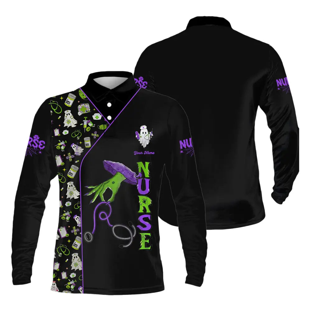 Unisex Shirt - Custom Nurse Halloween Shirt Long Sleeve Polo / S T-shirt