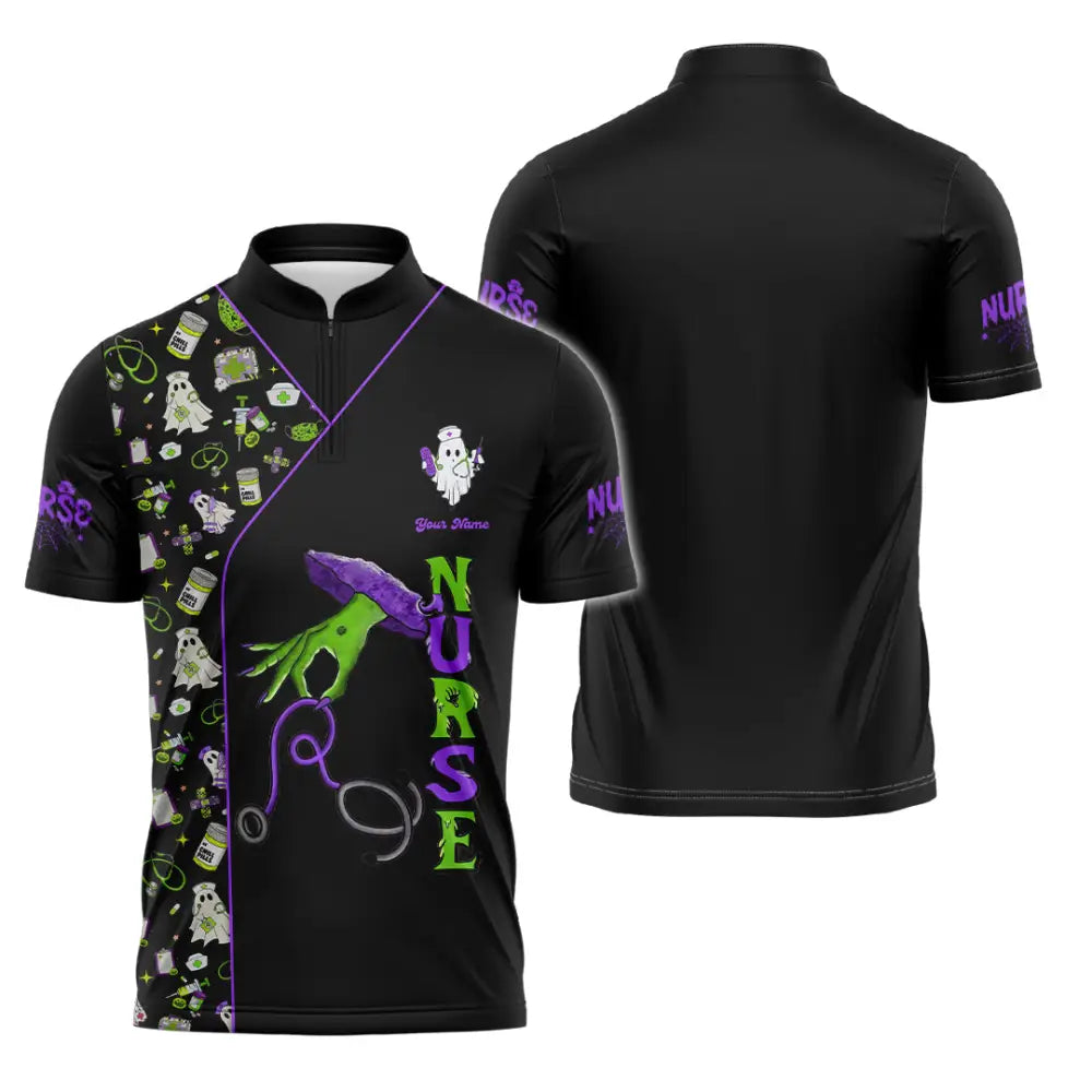 Unisex Shirt - Custom Nurse Halloween Shirt Zipper Polo Shirt / S T-shirt