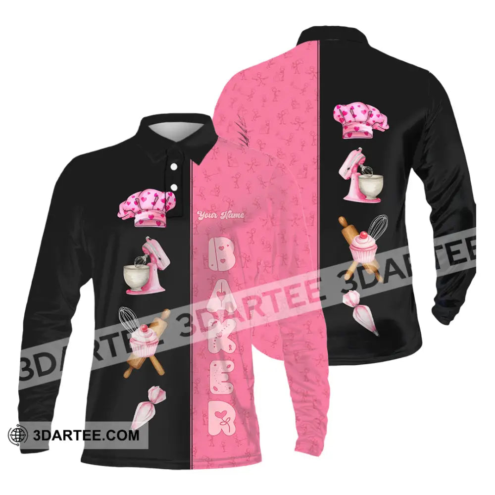 Unisex Shirt - Custom Pink Baker Shirt Long Sleeve Polo / S T-shirt