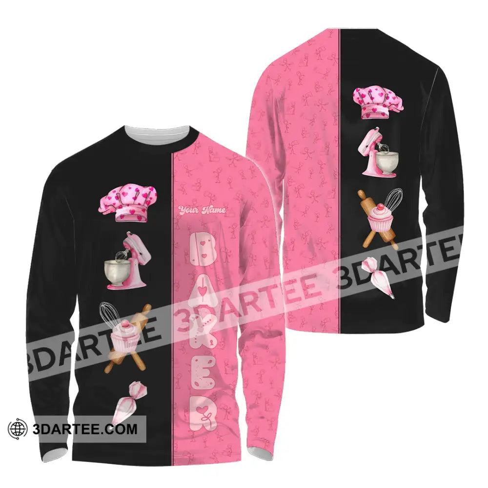 Unisex Shirt - Custom Pink Baker Shirt Long Sleeve Shirt / S T-shirt