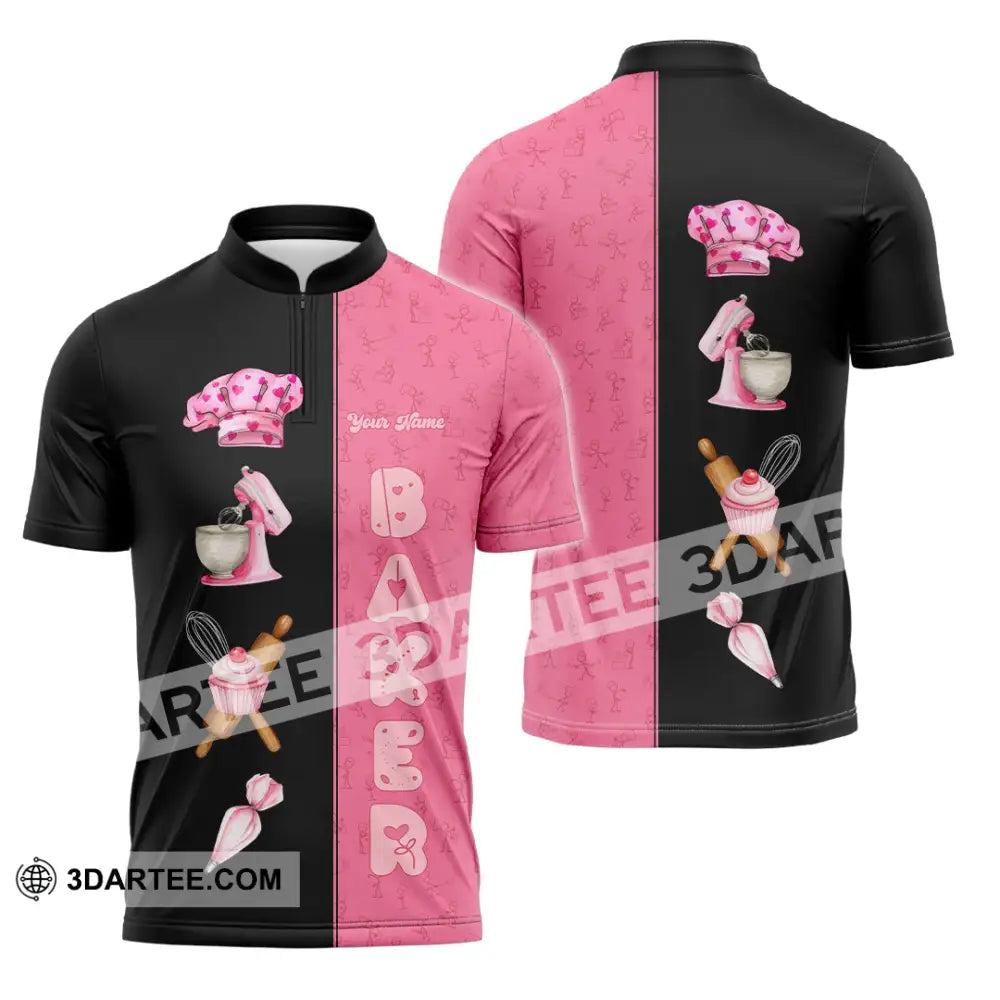 Unisex Shirt - Custom Pink Baker Shirt Zipper Polo Shirt / S T-shirt