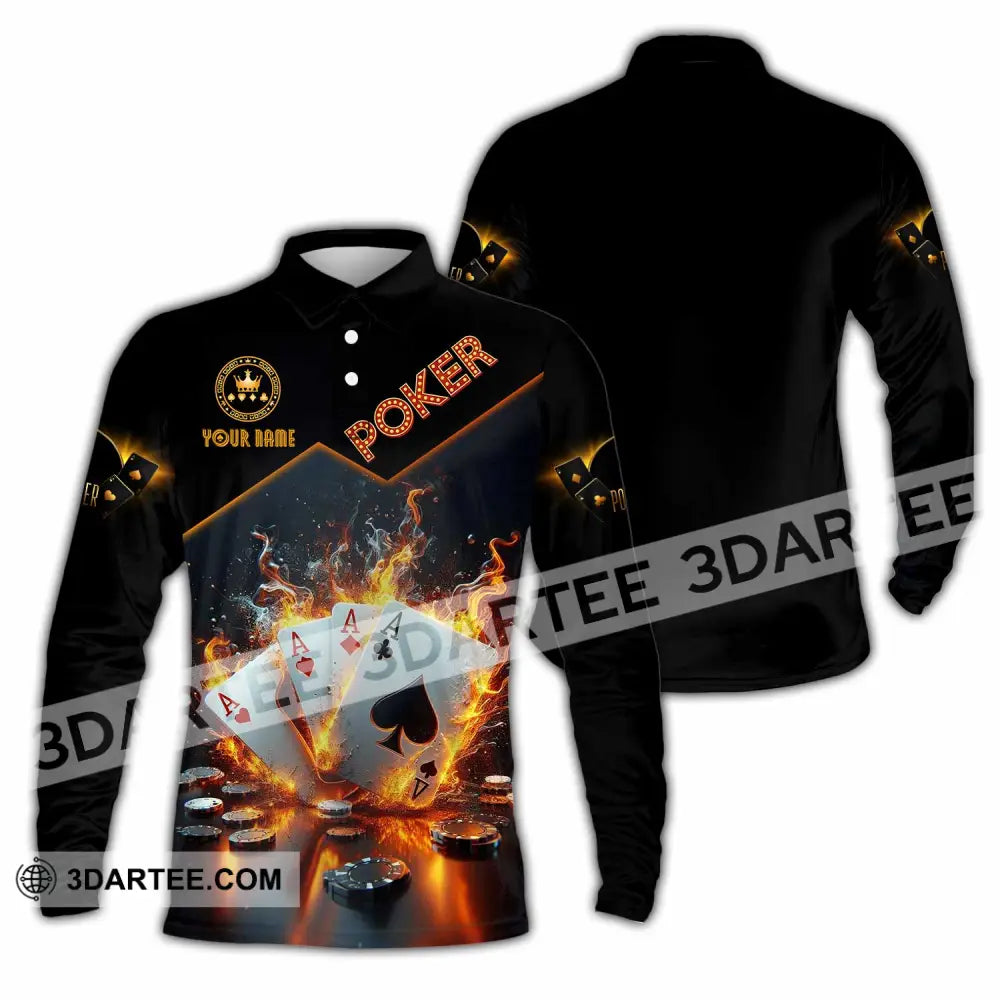 Unisex Shirt - Custom Poker Four Of Aces Card Lover Shirt Long Sleeve Polo / S T-shirt