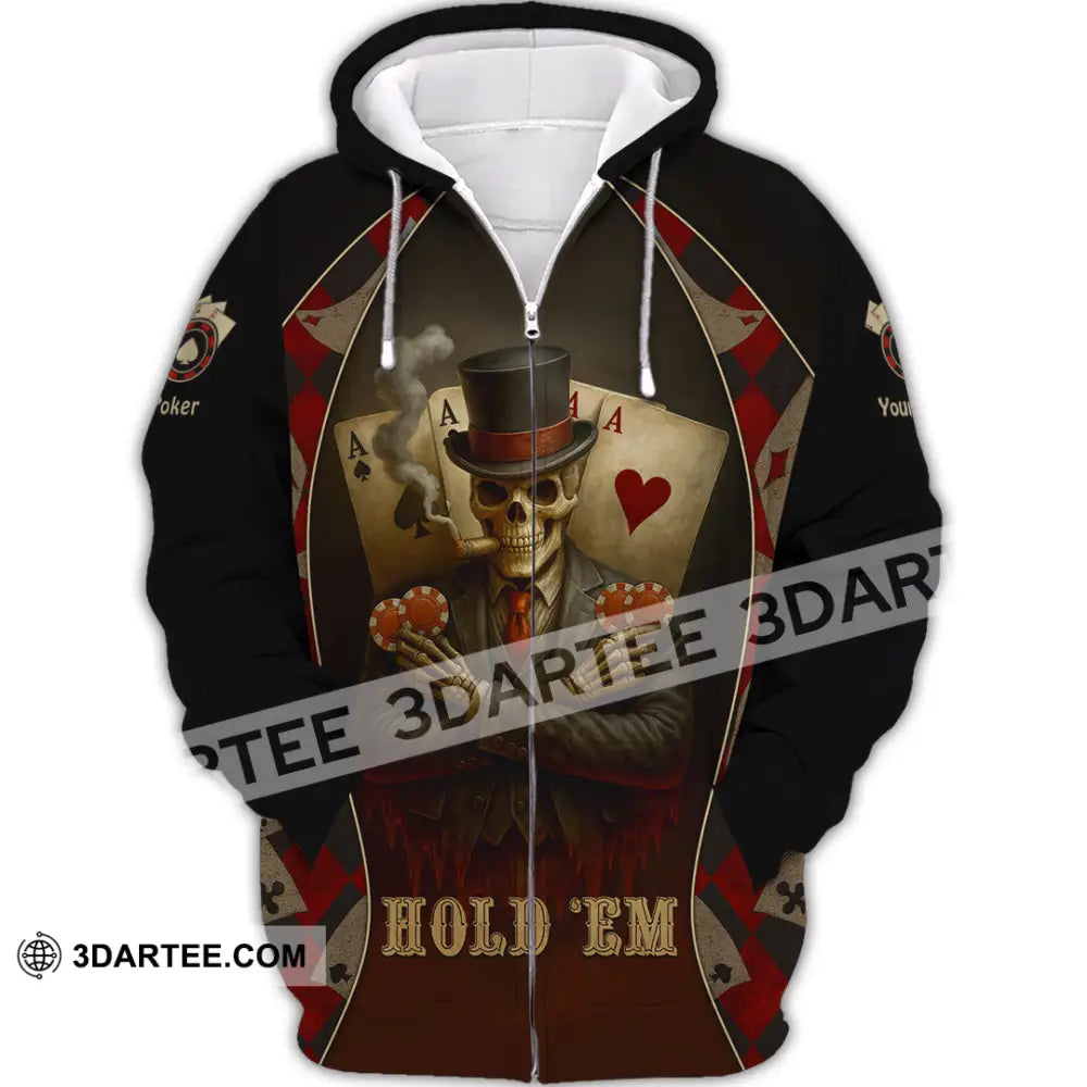 Unisex Shirt - Custom Poker Lover Shirt Hold ’Em Born To Play Poker Forced To Work Zipper Hoodie / S T-shirt