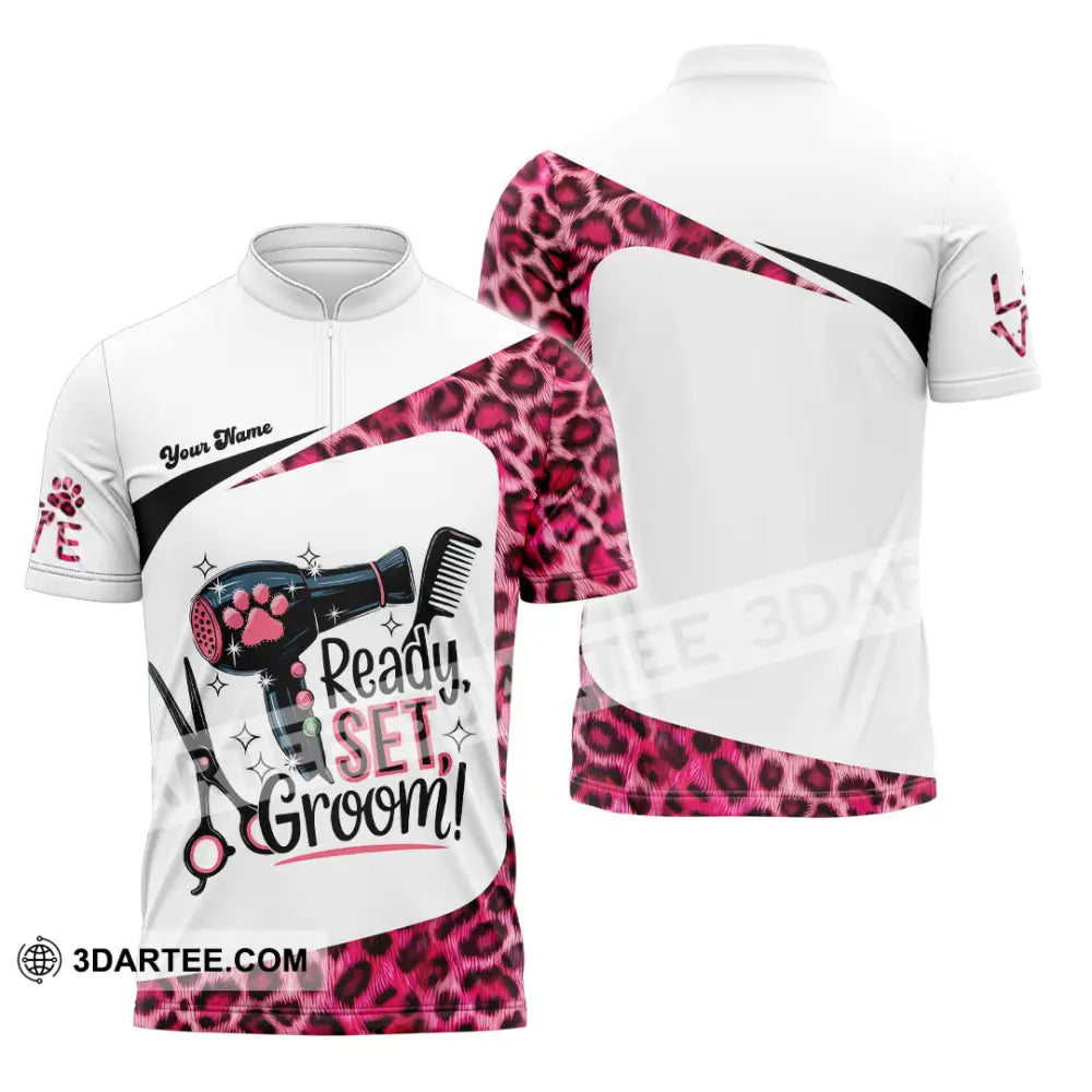 Unisex Shirt - Custom Ready Set Groomer Shirt Zipper Polo Shirt / S T-shirt