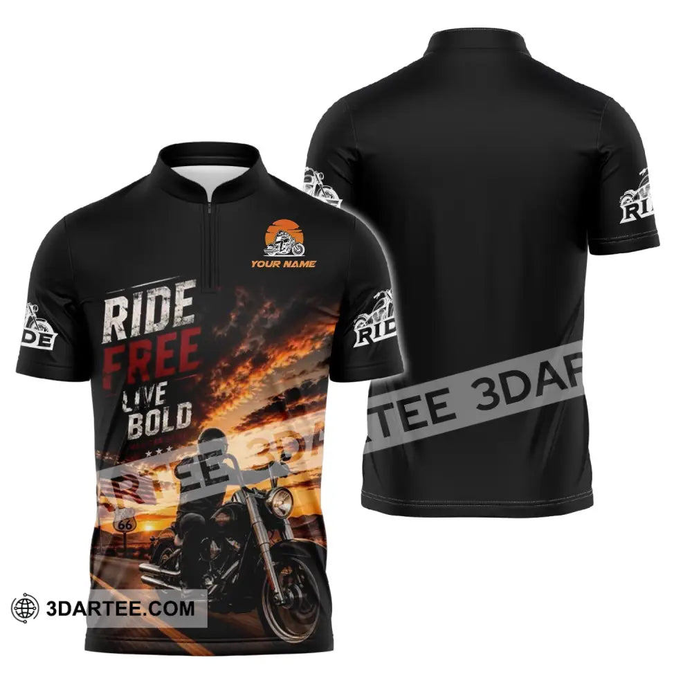 Unisex Shirt - Custom Ride Free Live Bold Shirt - Zipper Polo Shirt / S - T-shirt