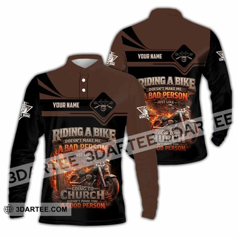 Unisex Shirt - Custom Riding A Bike 3D Shirt Long Sleeve Polo / S T-shirt