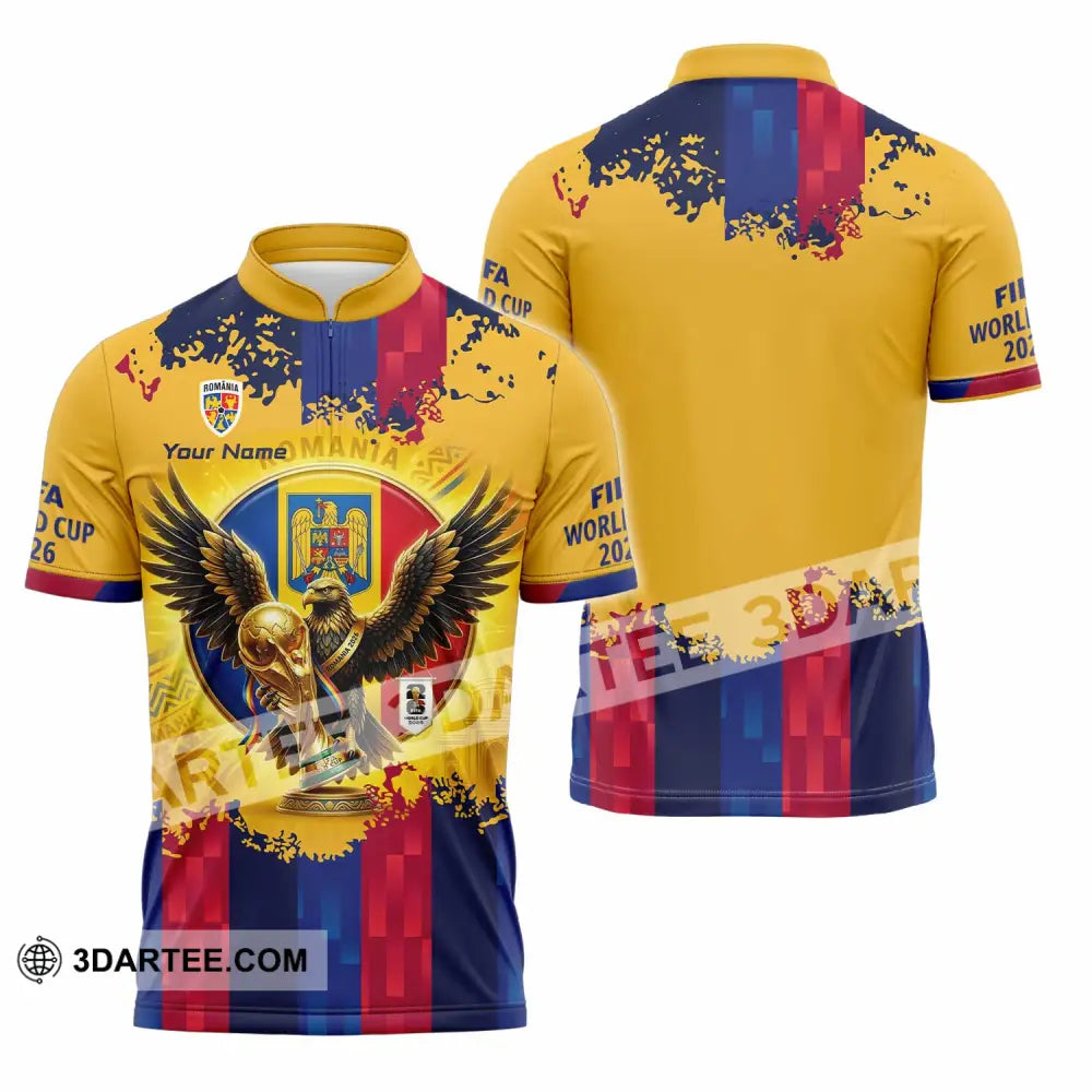 Unisex Shirt - Custom Romania World Cup 2026 3D Shirt Zipper Polo Shirt / S T-shirt