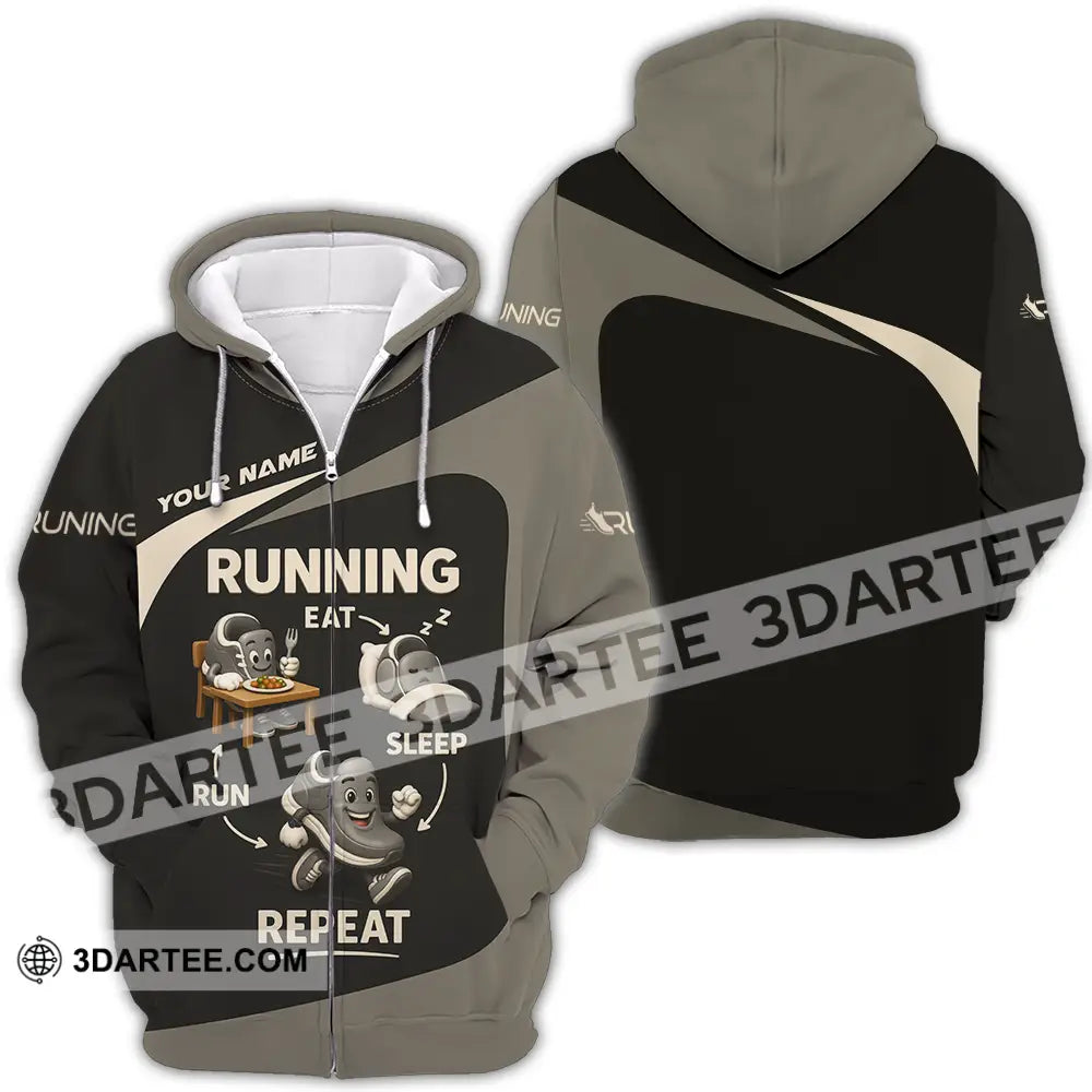 Unisex Shirt - Custom Run Eat Sleep And Repeat Running Lover Runner Shirt Zipper Hoodie / S T-shirt