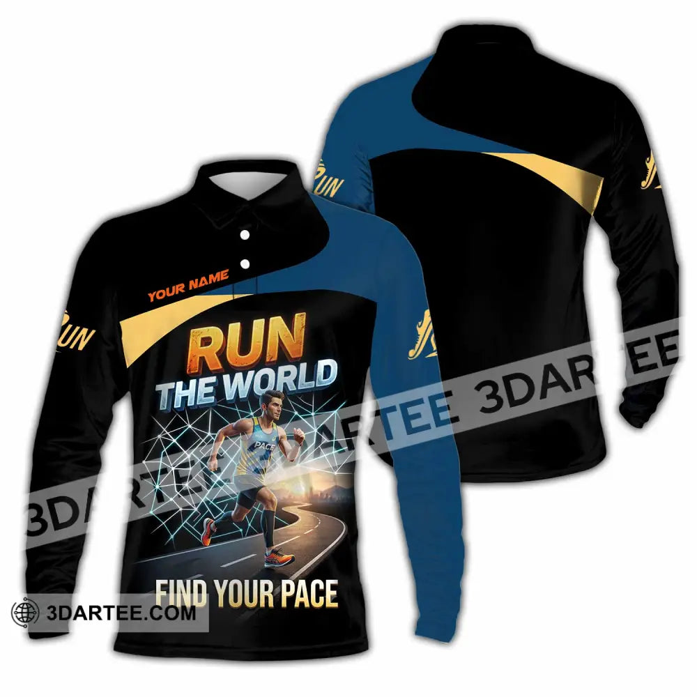 Unisex Shirt - Custom Run The World Find Your Pace Shirt - Long Sleeve Polo / S - T-shirt