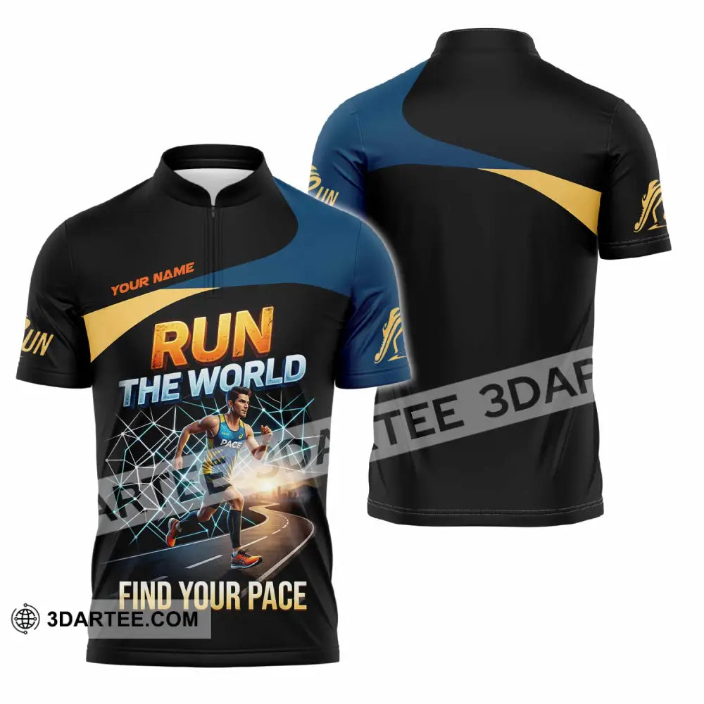 Unisex Shirt - Custom Run The World Find Your Pace Shirt - Zipper Polo Shirt / S - T-shirt