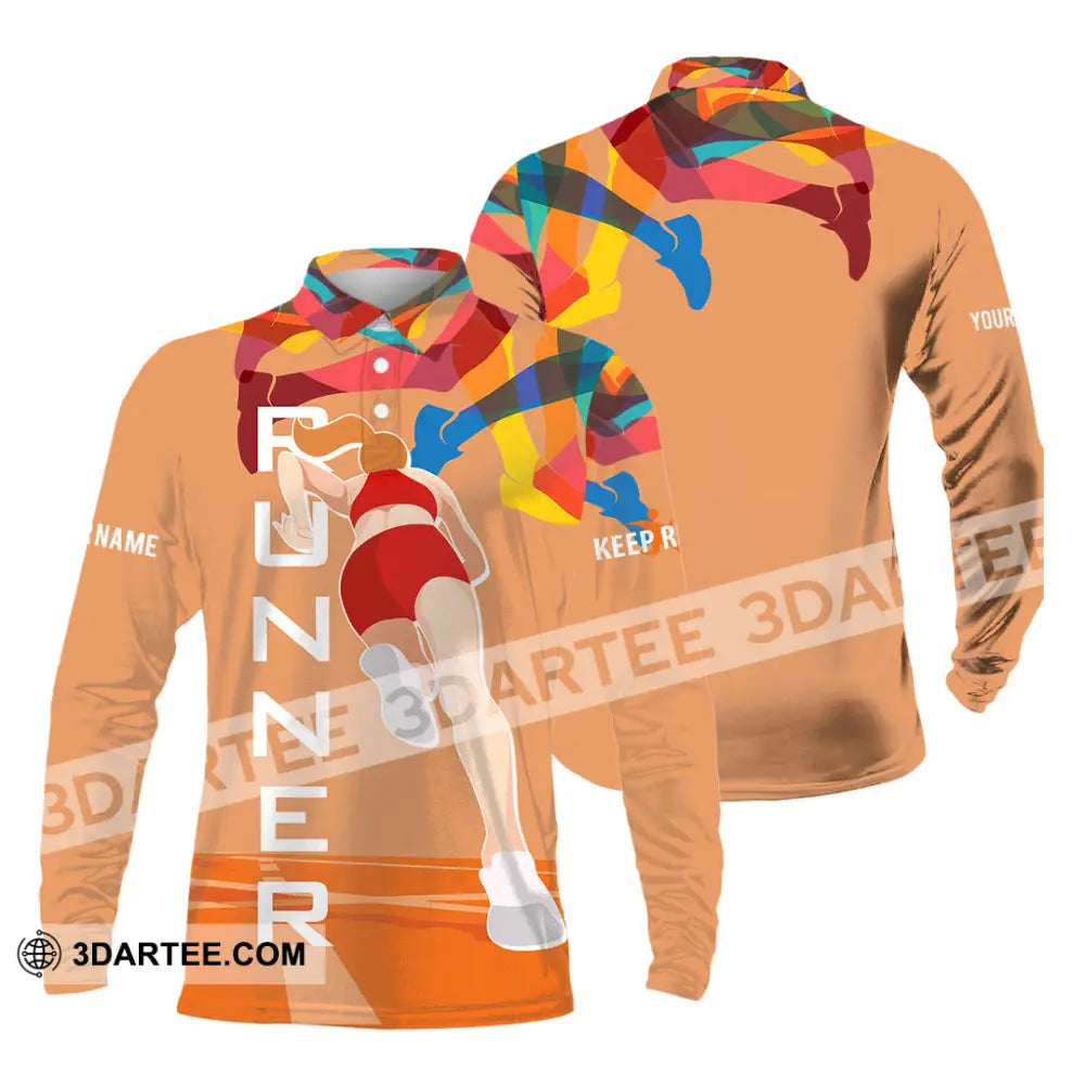 Unisex Shirt - Custom Runner Keep Running 3D Shirt Long Sleeve Polo / S T-shirt