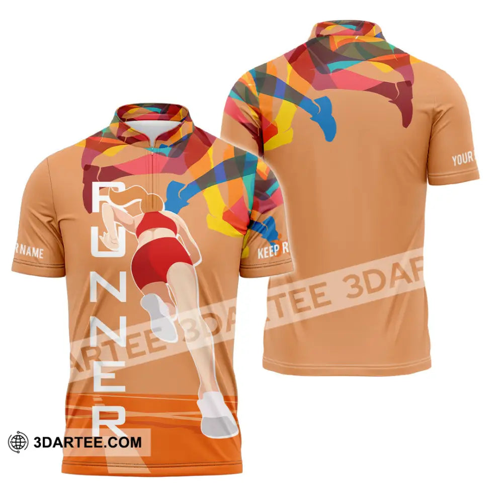 Unisex Shirt - Custom Runner Keep Running 3D Shirt Zipper Polo Shirt / S T-shirt