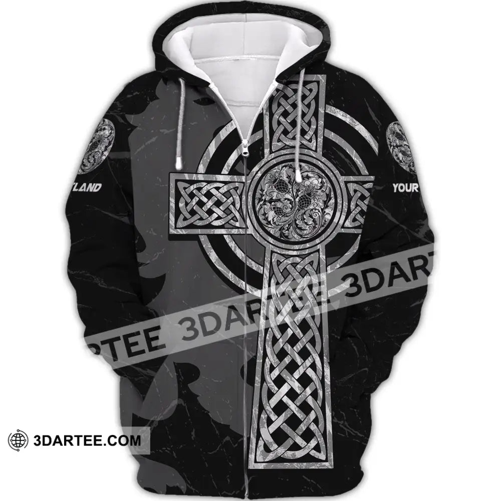 Unisex Shirt Custom Scotland Cross T-Shirt Clothing Zipper Hoodie / S