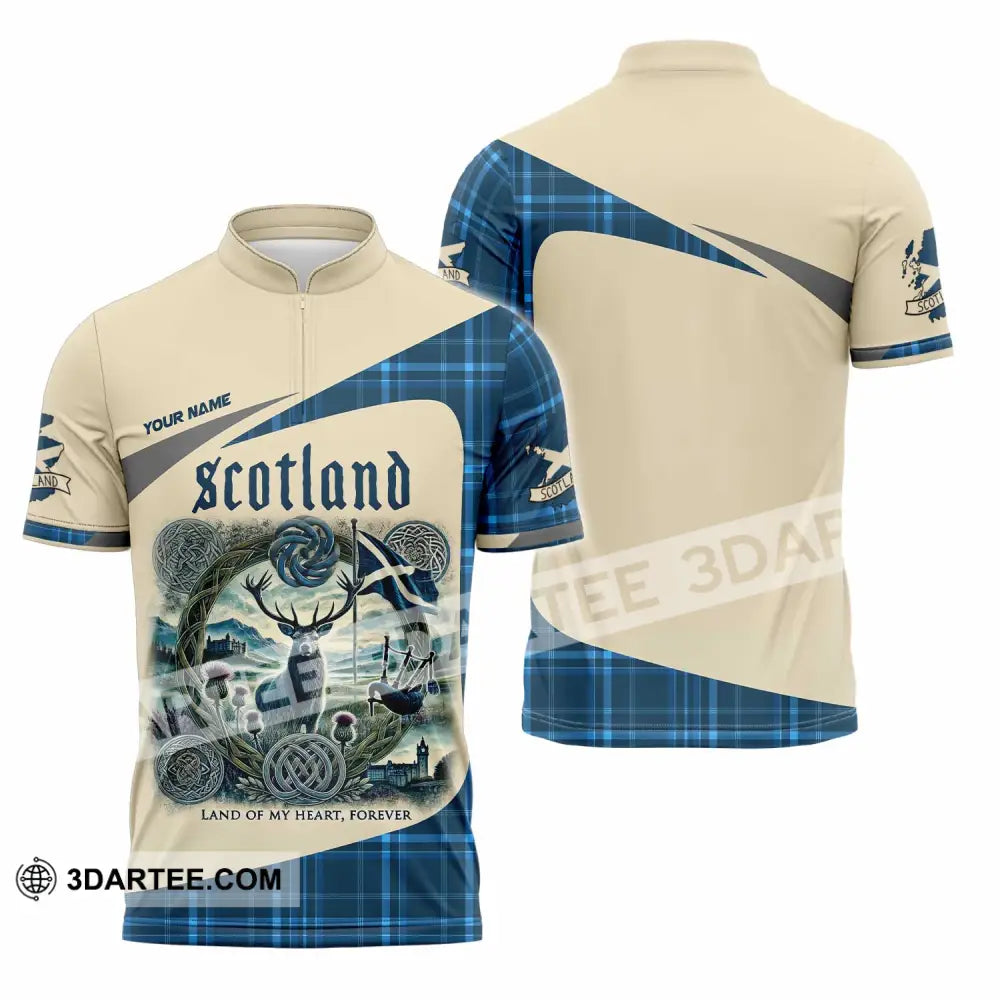 Unisex Shirt - Custom Scotland Land Of My Heart Forever 3D Shirt Zipper Polo Shirt / S T-shirt