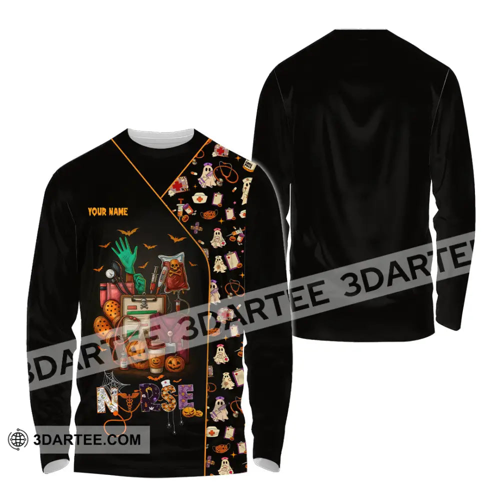 Unisex Shirt - Custom Scrubstar Fright Friends Nurse Halloween Shirt Long Sleeve Shirt / S T-shirt