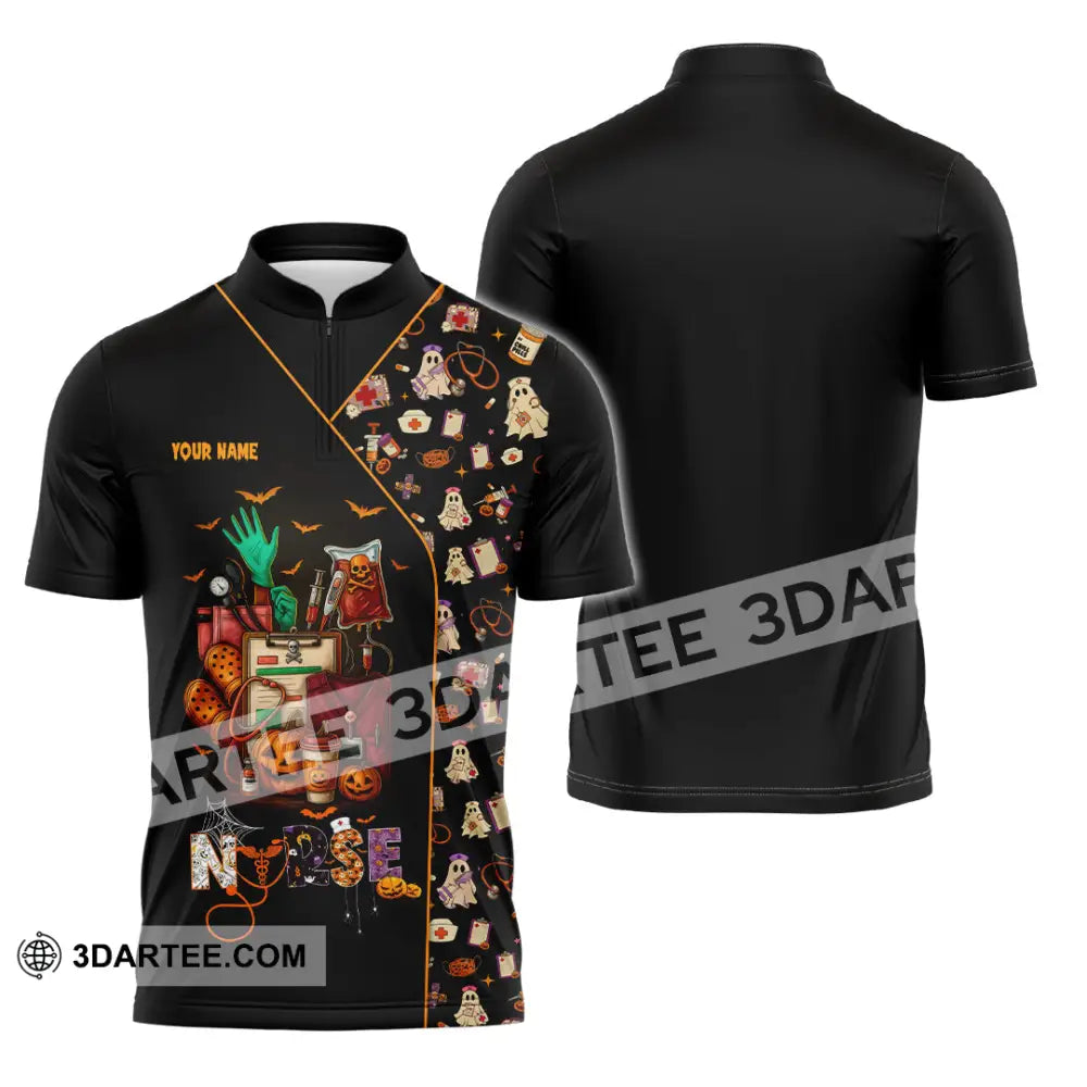 Unisex Shirt - Custom Scrubstar Fright Friends Nurse Halloween Shirt Zipper Polo Shirt / S T-shirt