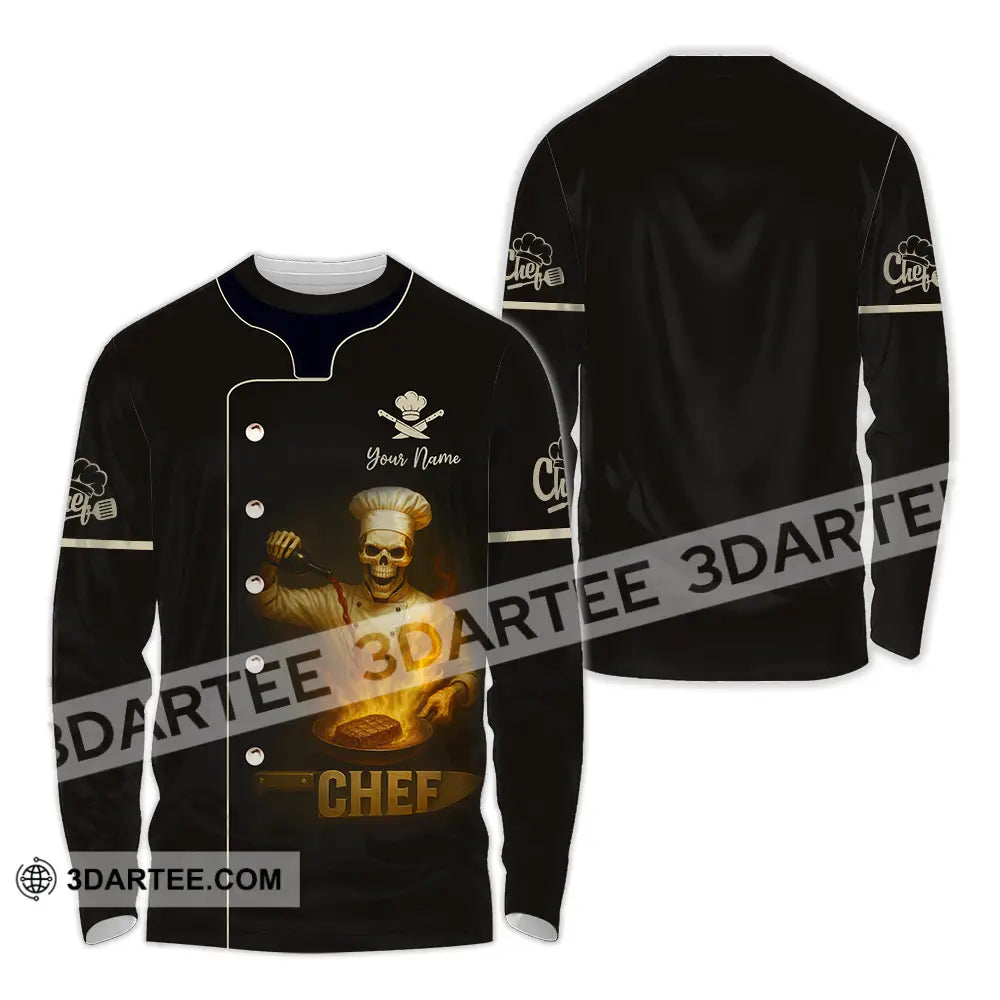 Unisex Shirt - Custom Skeleton Chef Shirt Long Sleeve Shirt / S T-shirt