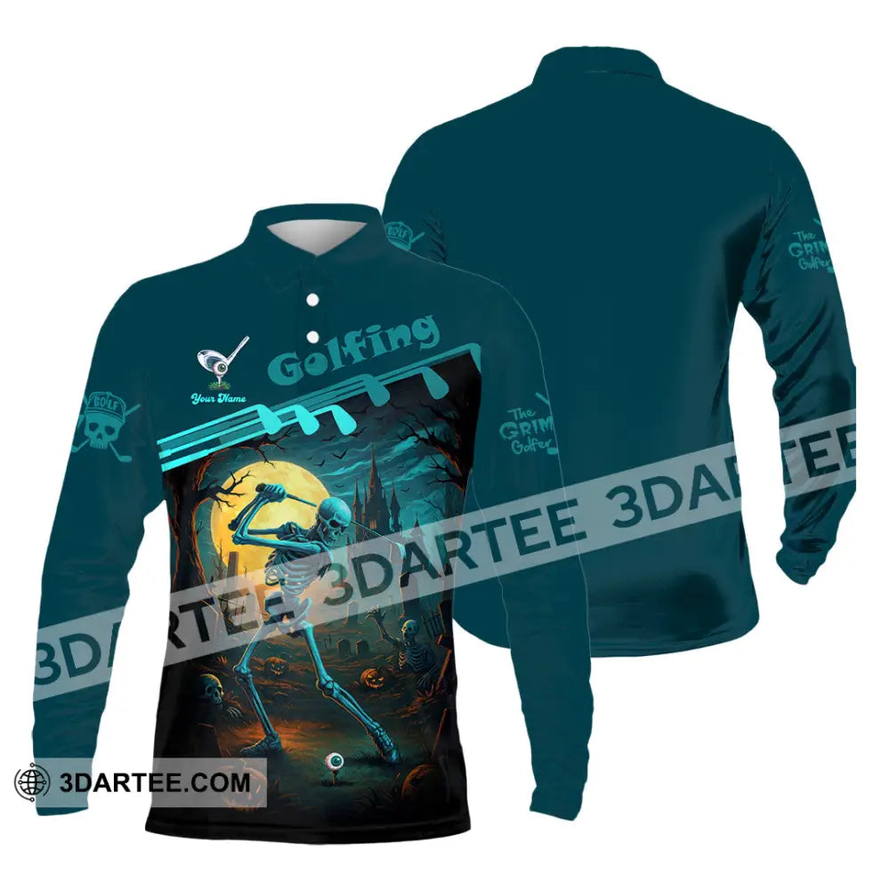 Unisex Shirt - Custom Skeleton Golfing Golf Player Shirt Long Sleeve Polo / S T-shirt