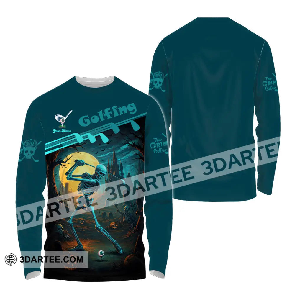 Unisex Shirt - Custom Skeleton Golfing Golf Player Shirt Long Sleeve Shirt / S T-shirt