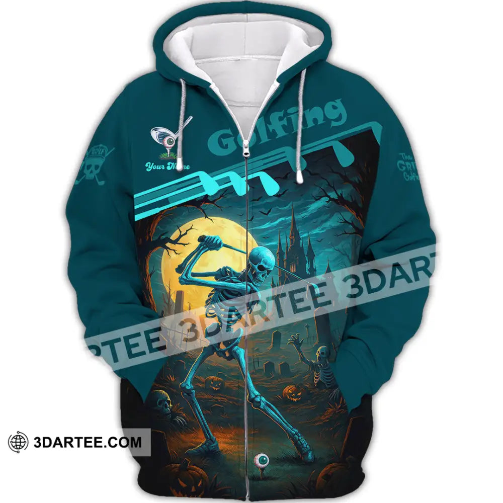 Unisex Shirt - Custom Skeleton Golfing Golf Player Shirt Zipper Hoodie / S T-shirt